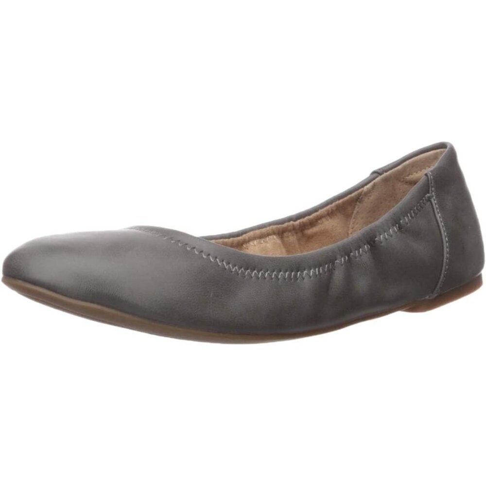 Womens Charcoal Closed Rounded Toe Slip On Low Wedge Heel Ballet Flat Shoes